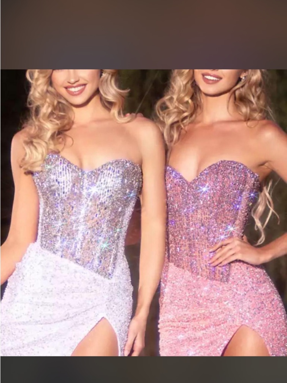 Portia and Scarlett Iridescent Crystal Embellished Mini Dress in Silver and ivor